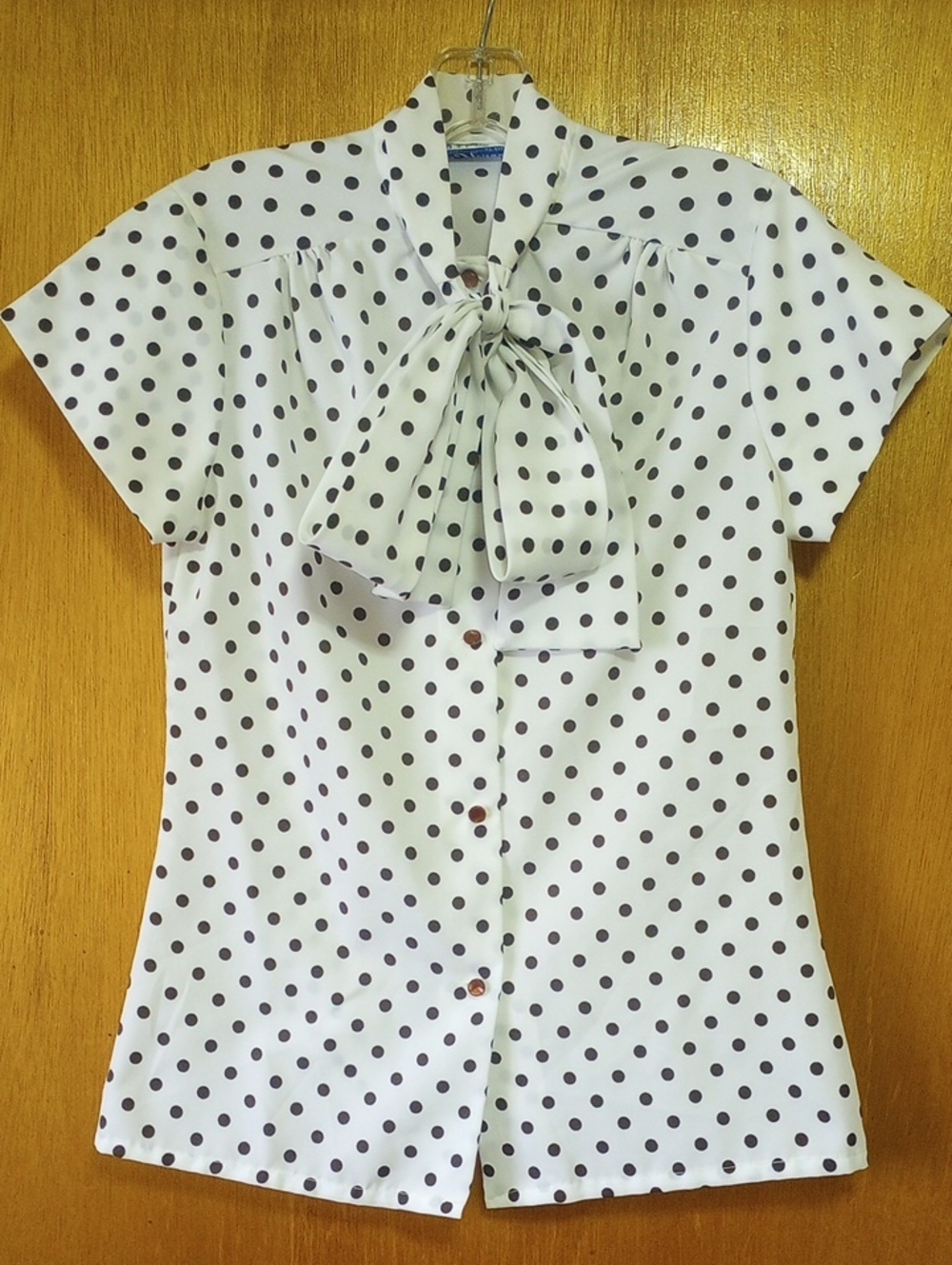 Lady Holiday Vtg Retro Polyester Brown & White Polka Dot Spring/Summer Blouse